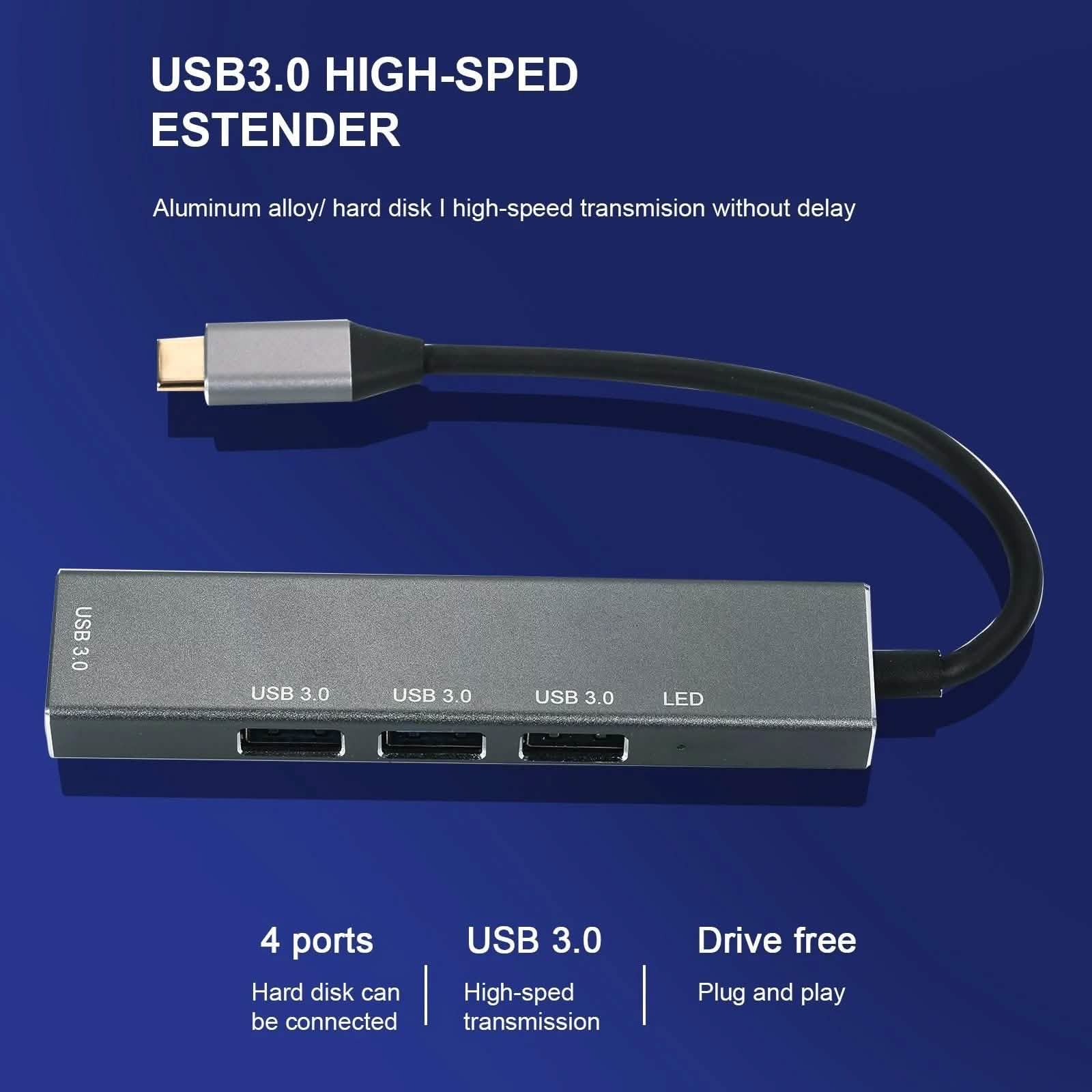 T304 4-in-1 Hub Type C to USB3.0*4 Intelligent USB Hub Multi-Port Adapter by DailySale