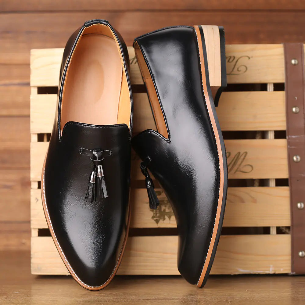 Men's Pointed Toe Leather Dress Shoes - Slip-On Style by Trendy Attic Store01