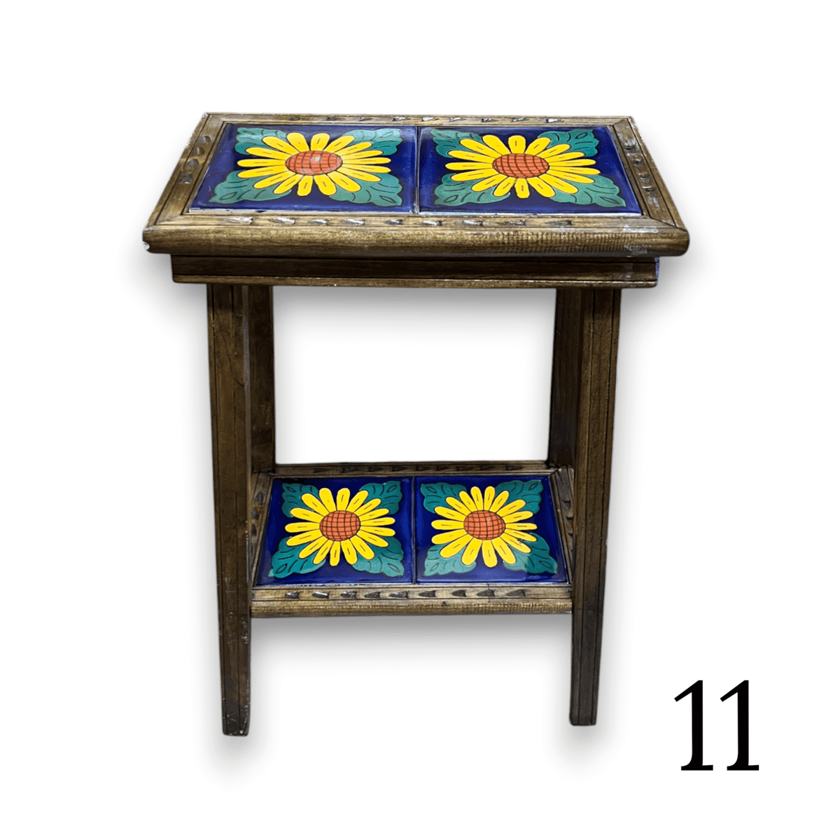 Talavera Tile End Table | Handmade Mexican Wood Accent Furniture by The Talavera Hub