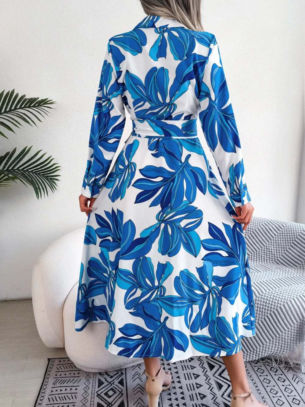 Tied Button Up Long Sleeve Dress by V.I.P Digital Presence