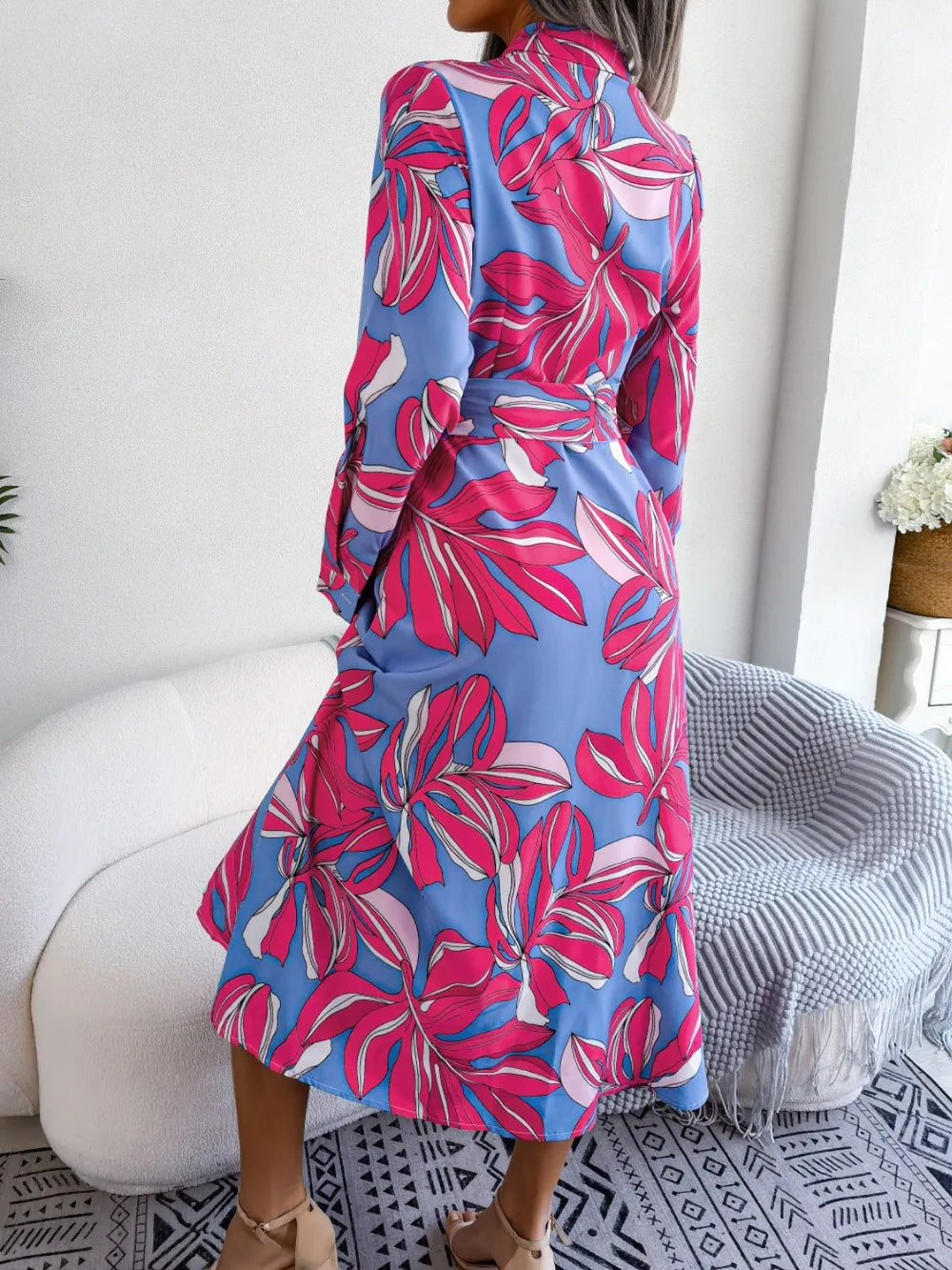 Tied Button Up Long Sleeve Dress by V.I.P Digital Presence