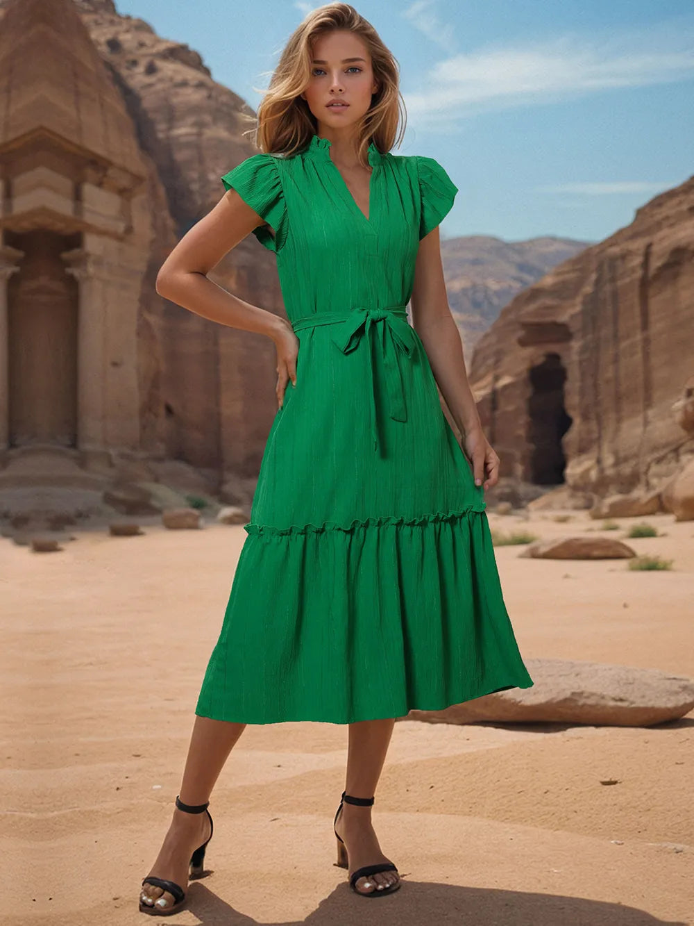Tied Notched Cap Sleeve Dress by V.I.P Digital Presence