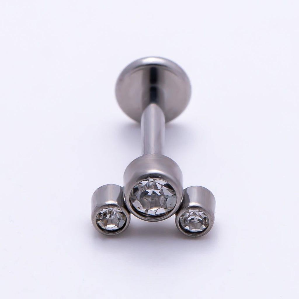 Titanium 11mm Triple Round CZ Bezel Cartilage Piercing Flat Back Stud in Gold & Silver | BJ-00209 BJ-00210 by DLUXCA