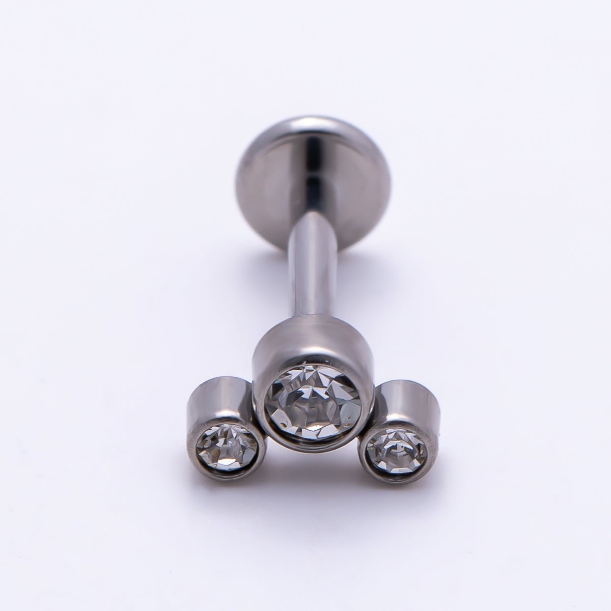 Titanium 11mm Triple Round CZ Bezel Cartilage Piercing Flat Back Stud in Gold & Silver | BJ-00209 BJ-00210 by DLUXCA