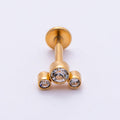 Titanium 11mm Triple Round CZ Bezel Cartilage Piercing Flat Back Stud in Gold & Silver | BJ-00209 BJ-00210 by DLUXCA