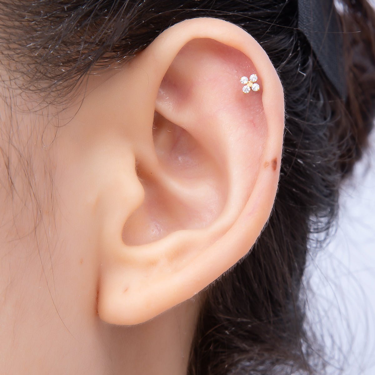 Titanium 3.3mm Clear CZ Flower Universal Cartilage Piercing Flat Back Stud | BJ-00207 by DLUXCA