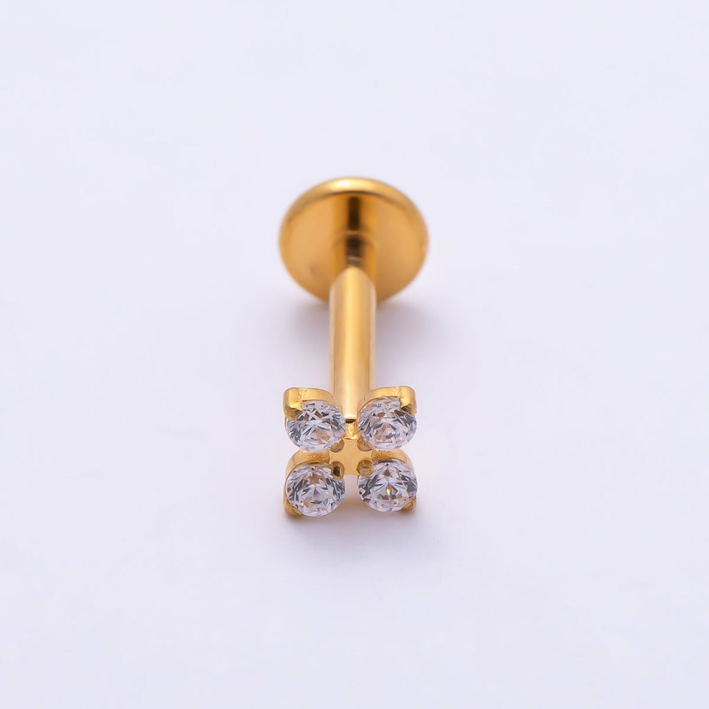 Titanium 3.3mm Clear CZ Flower Universal Cartilage Piercing Flat Back Stud | BJ-00207 by DLUXCA