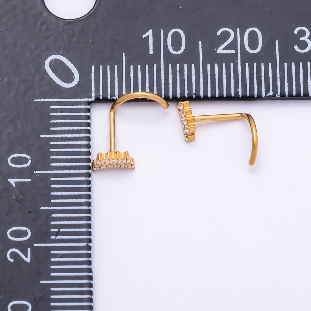 Titanium 3mm Double Row CZ Curved Cartilage Nose Single Piercing Stud | BJ-00213 by DLUXCA