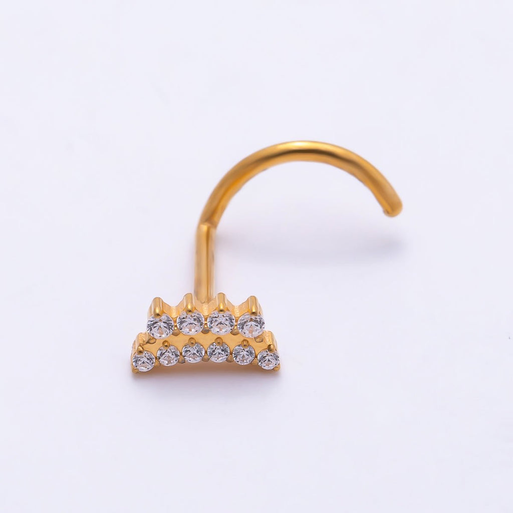 Titanium 3mm Double Row CZ Curved Cartilage Nose Single Piercing Stud | BJ-00213 by DLUXCA