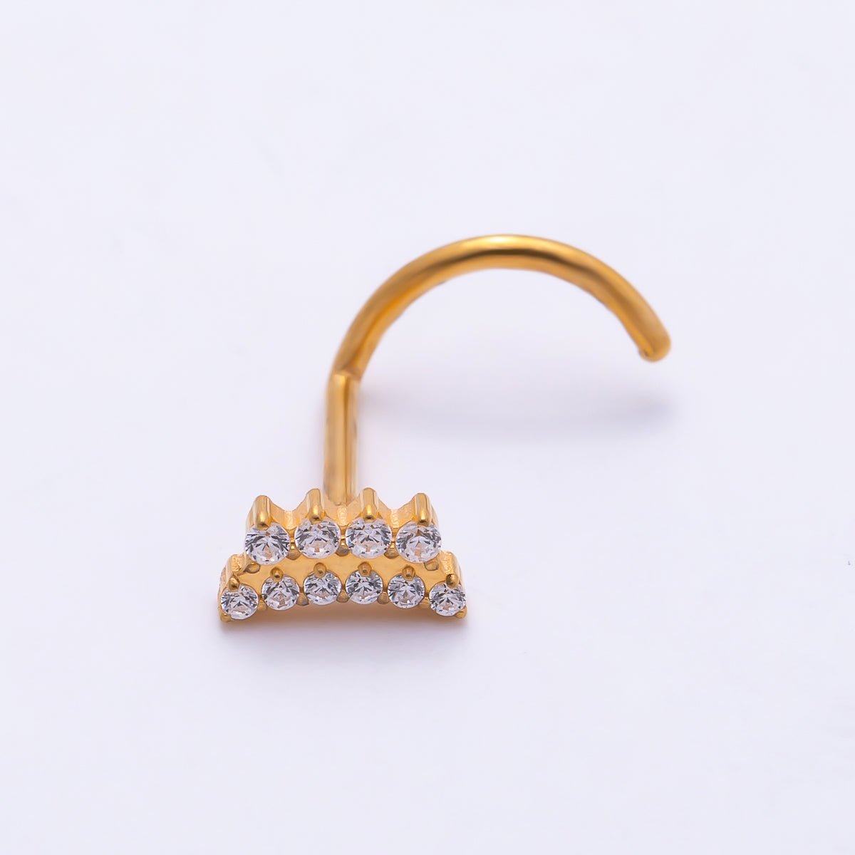 Titanium 3mm Double Row CZ Curved Cartilage Nose Single Piercing Stud | BJ-00213 by DLUXCA