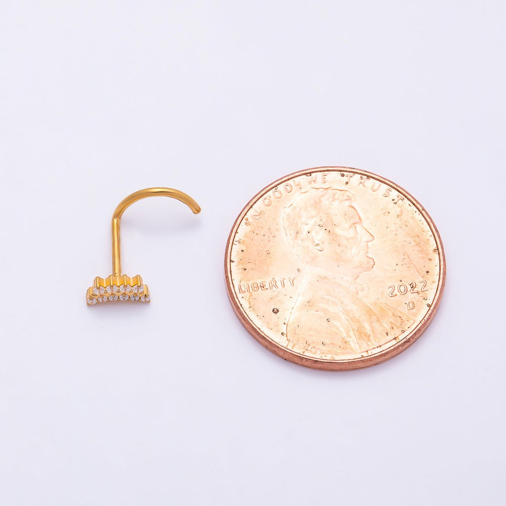 Titanium 3mm Double Row CZ Curved Cartilage Nose Single Piercing Stud | BJ-00213 by DLUXCA