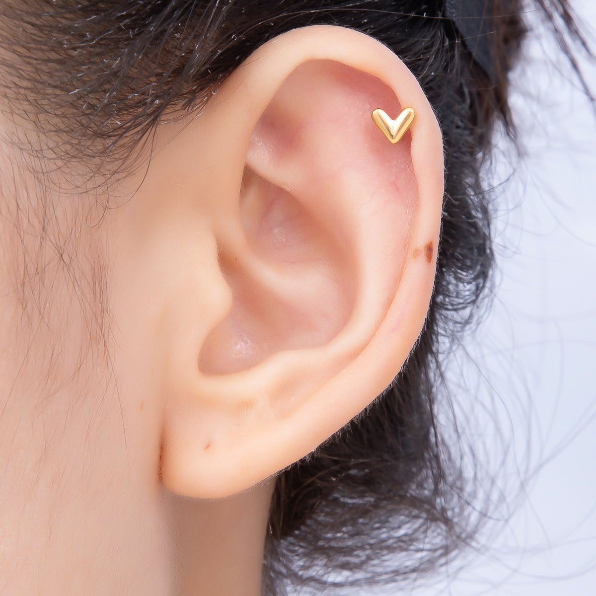 Titanium 4.5mm Minimalist Heart Universal Cartilage Piercing Flat Back Stud | BJ-00208 by DLUXCA