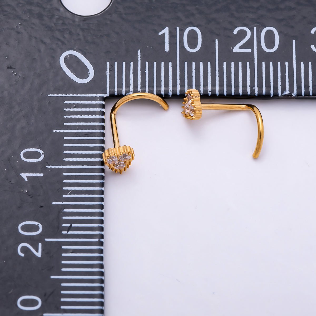 Titanium 4mm CZ Heart Cartilage Nose Single Piercing Flat Back Stud in Gold & Silver | BJ-00224 BJ-00225 by DLUXCA