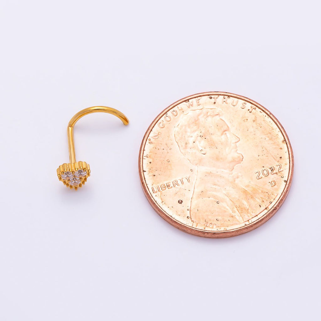 Titanium 4mm CZ Heart Cartilage Nose Single Piercing Flat Back Stud in Gold & Silver | BJ-00224 BJ-00225 by DLUXCA