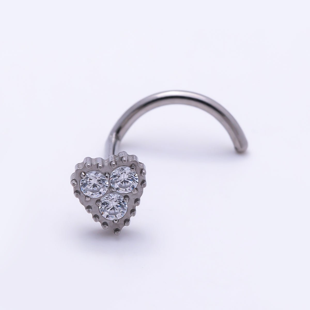 Titanium 4mm CZ Heart Cartilage Nose Single Piercing Flat Back Stud in Gold & Silver | BJ-00224 BJ-00225 by DLUXCA