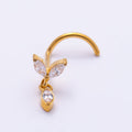 Titanium 9.5mm Marquise CZ Leaf Cartilage Nose Single Piercing Stud in Gold and Silver | BJ-00232 BJ-00233 by DLUXCA