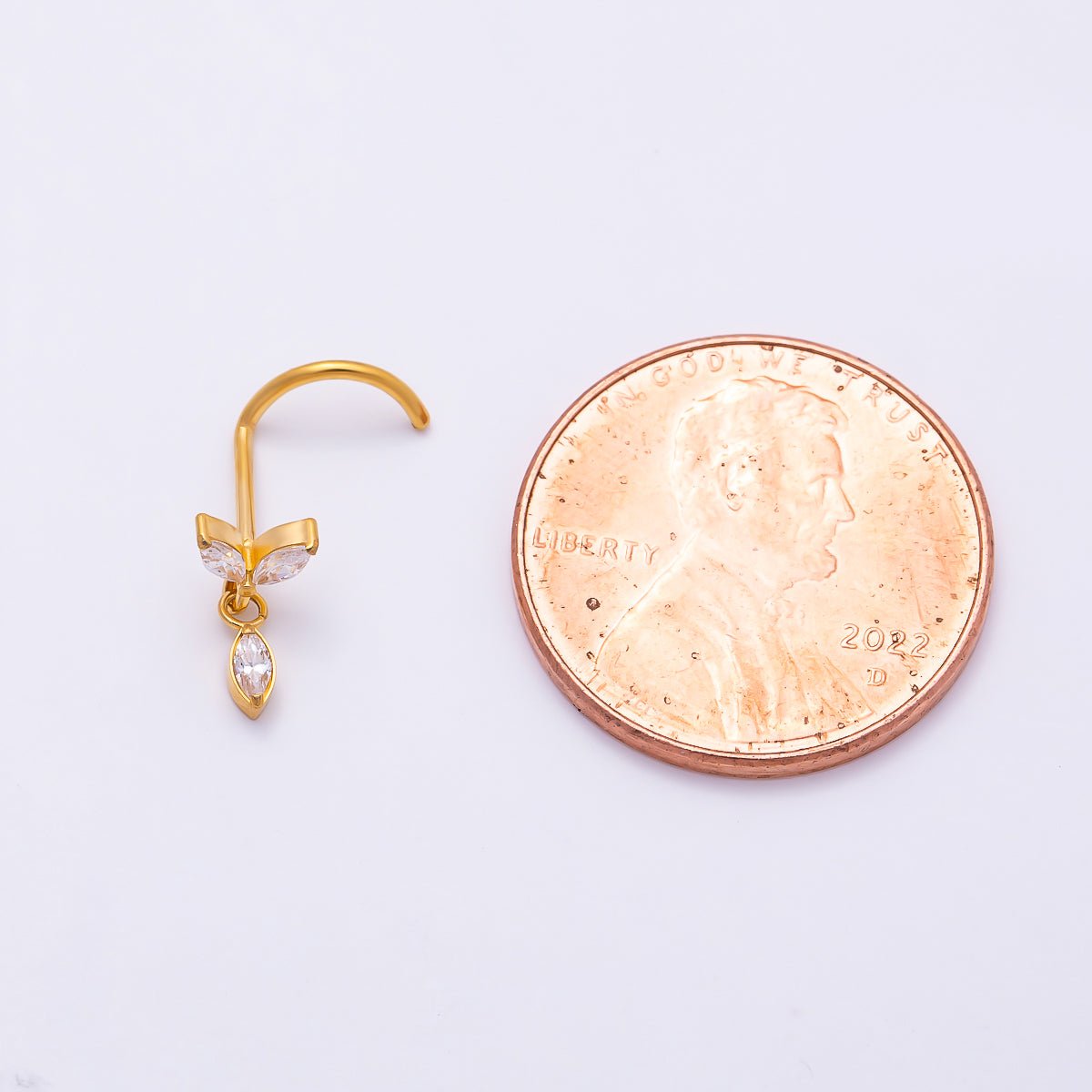 Titanium 9.5mm Marquise CZ Leaf Cartilage Nose Single Piercing Stud in Gold and Silver | BJ-00232 BJ-00233 by DLUXCA