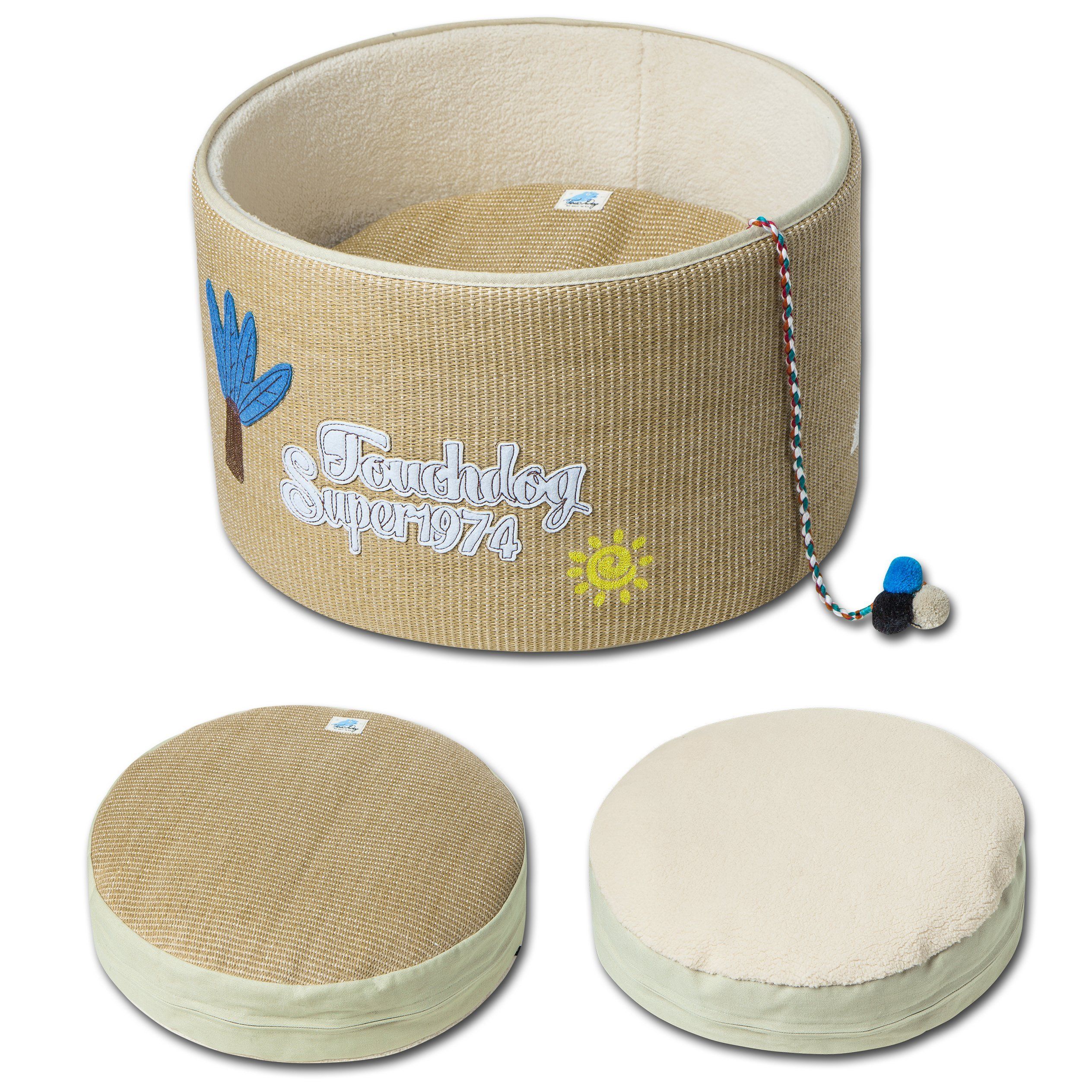 Touchcat 'Claw-ver Nest' Rounded Scratching Cat Bed w/ Teaser Toy by Pet Life