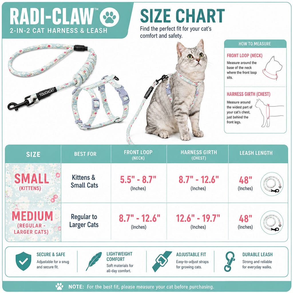 Touchcat 'Radi-Claw' Durable Cable Cat Harness and Leash Combo by Pet Life