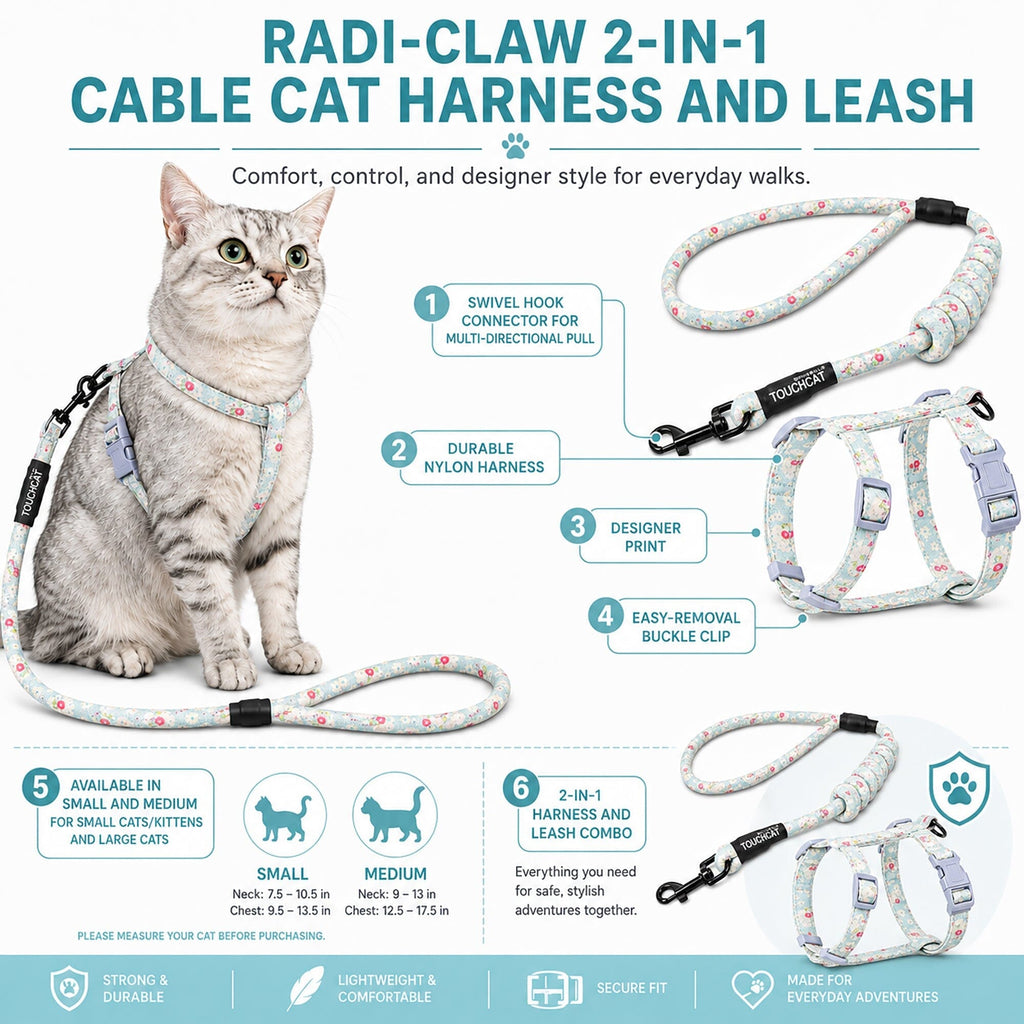 Touchcat 'Radi-Claw' Durable Cable Cat Harness and Leash Combo by Pet Life