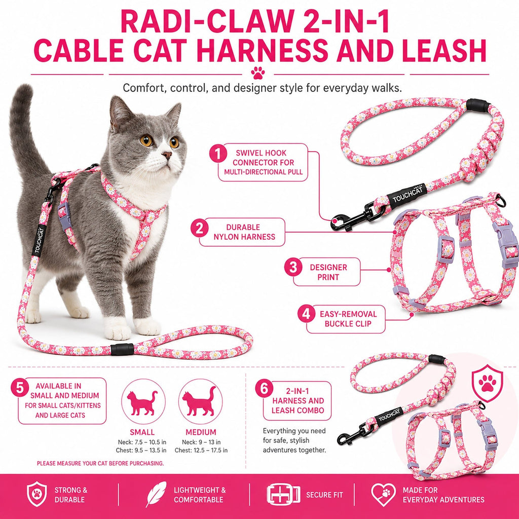 Touchcat 'Radi-Claw' Durable Cable Cat Harness and Leash Combo by Pet Life