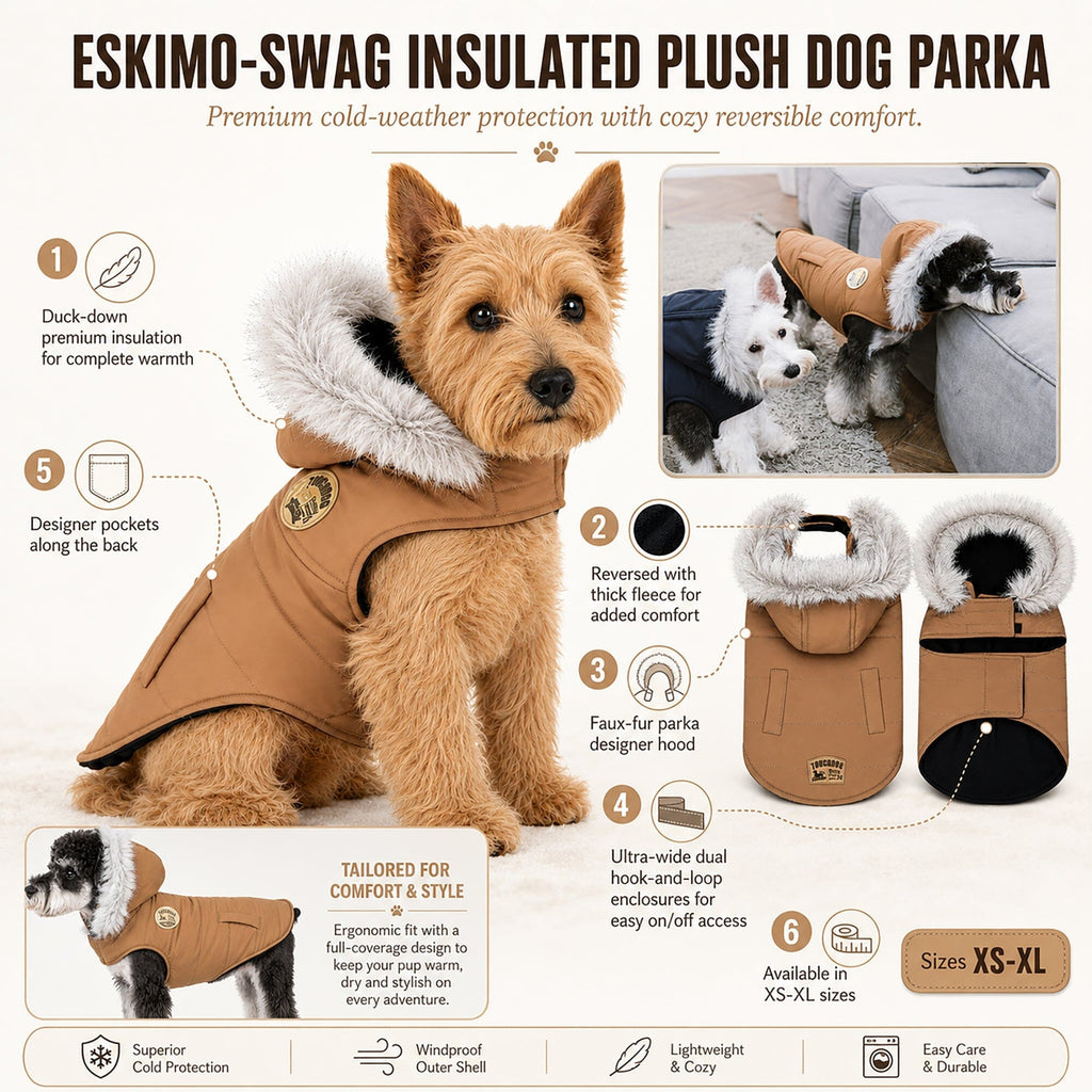 Touchdog 'Eskimo-Swag' Duck-Down Insulated Winter Dog Coat Parka by Pet Life