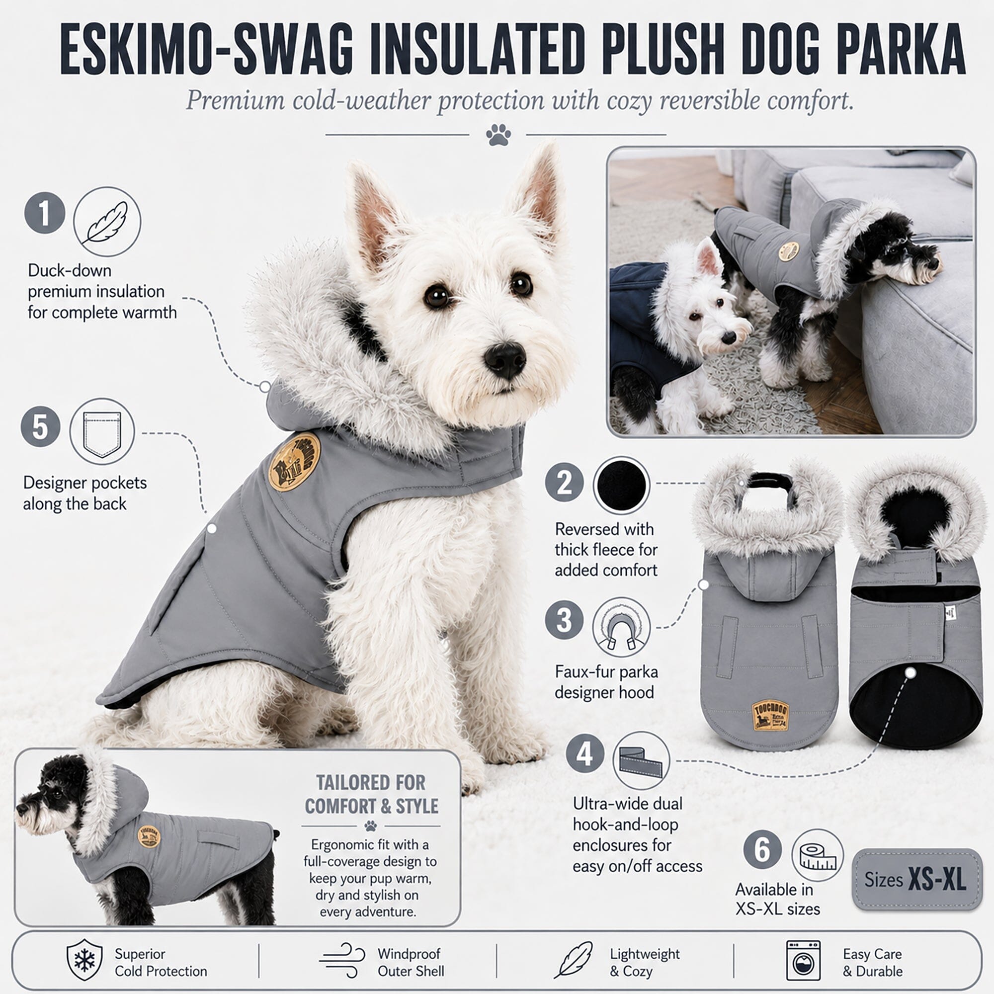 Touchdog 'Eskimo-Swag' Duck-Down Insulated Winter Dog Coat Parka by Pet Life