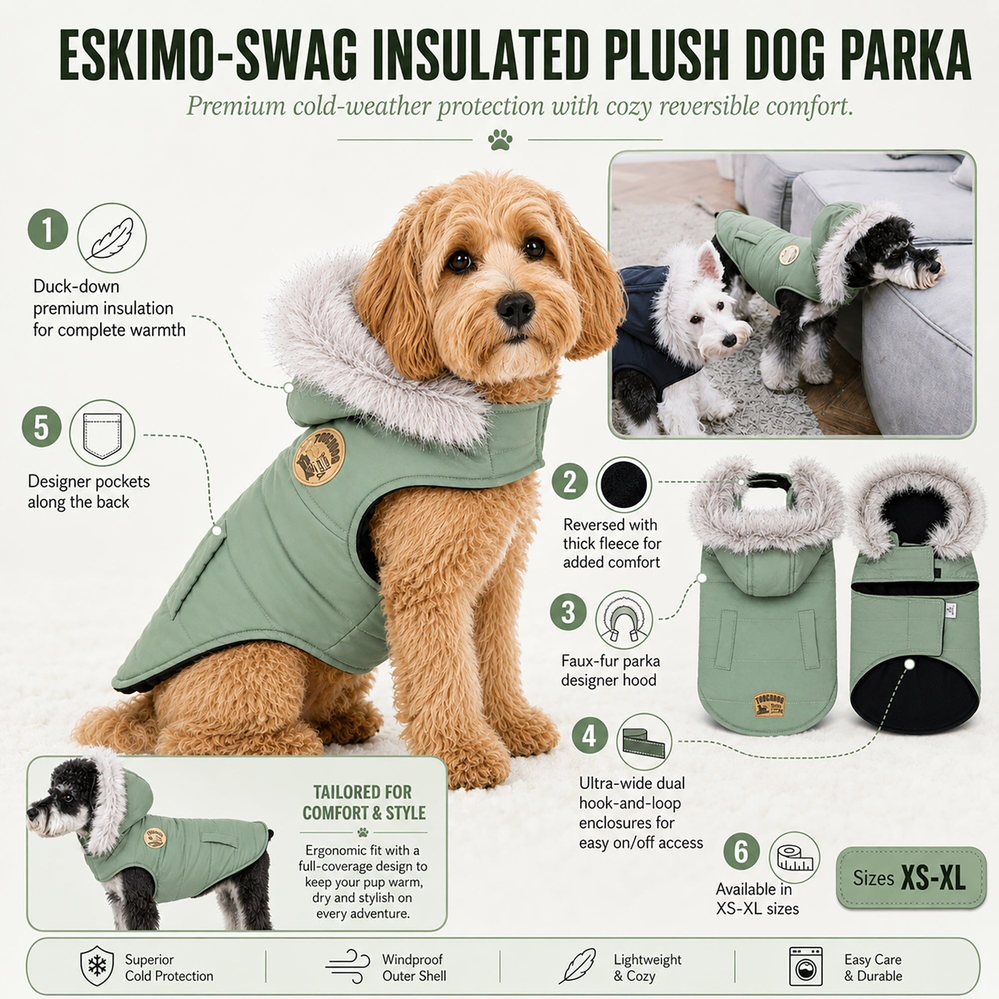 Touchdog 'Eskimo-Swag' Duck-Down Insulated Winter Dog Coat Parka by Pet Life