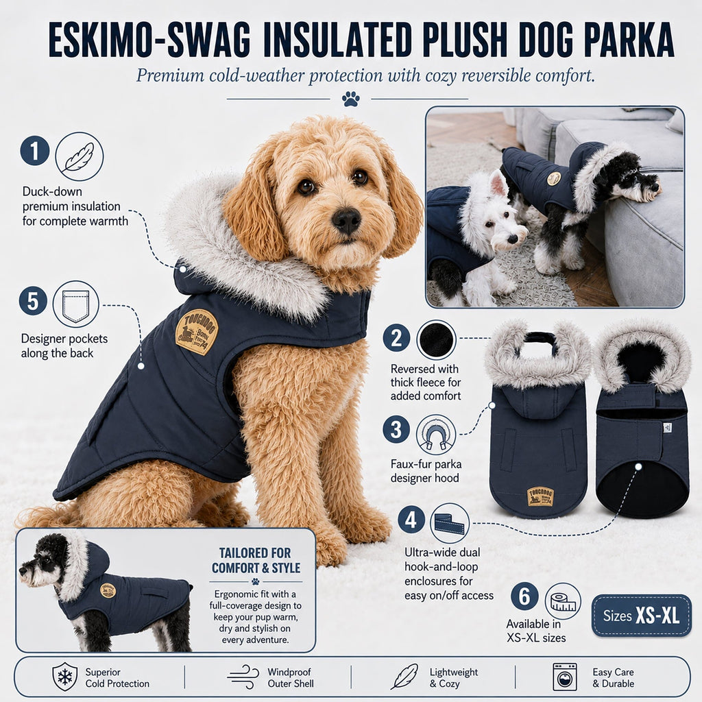 Touchdog 'Eskimo-Swag' Duck-Down Insulated Winter Dog Coat Parka by Pet Life