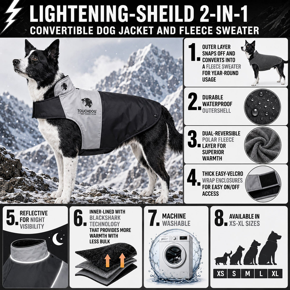 Touchdog ® Lightening-Shield 2-in-1 Dual-Removable-Layered Waterproof Dog Jacket by Pet Life