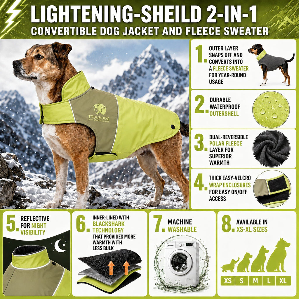 Touchdog ® Lightening-Shield 2-in-1 Dual-Removable-Layered Waterproof Dog Jacket by Pet Life