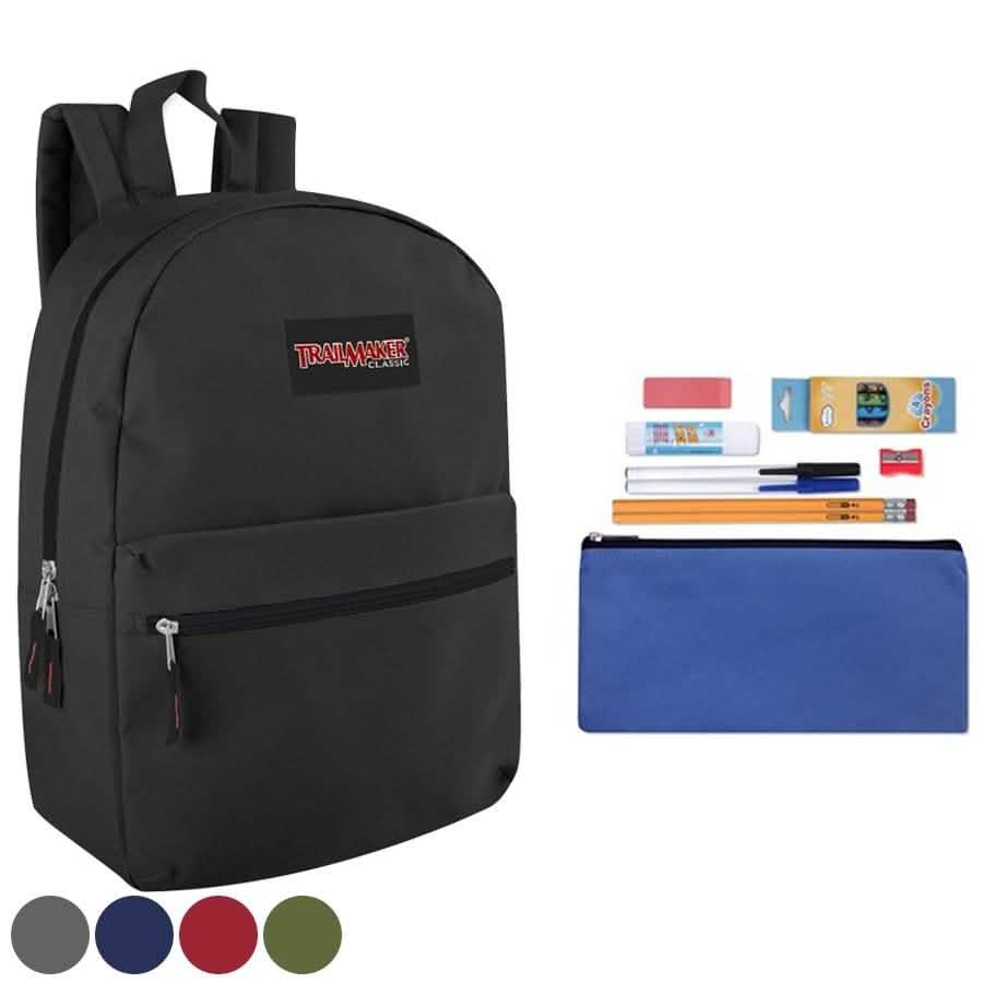 Trailmaker Classic 17 Inch Backpack + 12 Piece School Supply Kit by DailySale