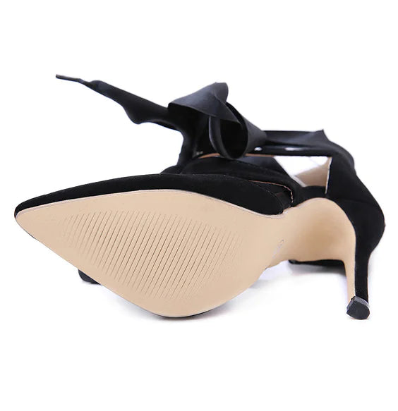 Comfortable Ribbon Sexy Pointed Toe Heeled Sandals by Trendy Attic Store01