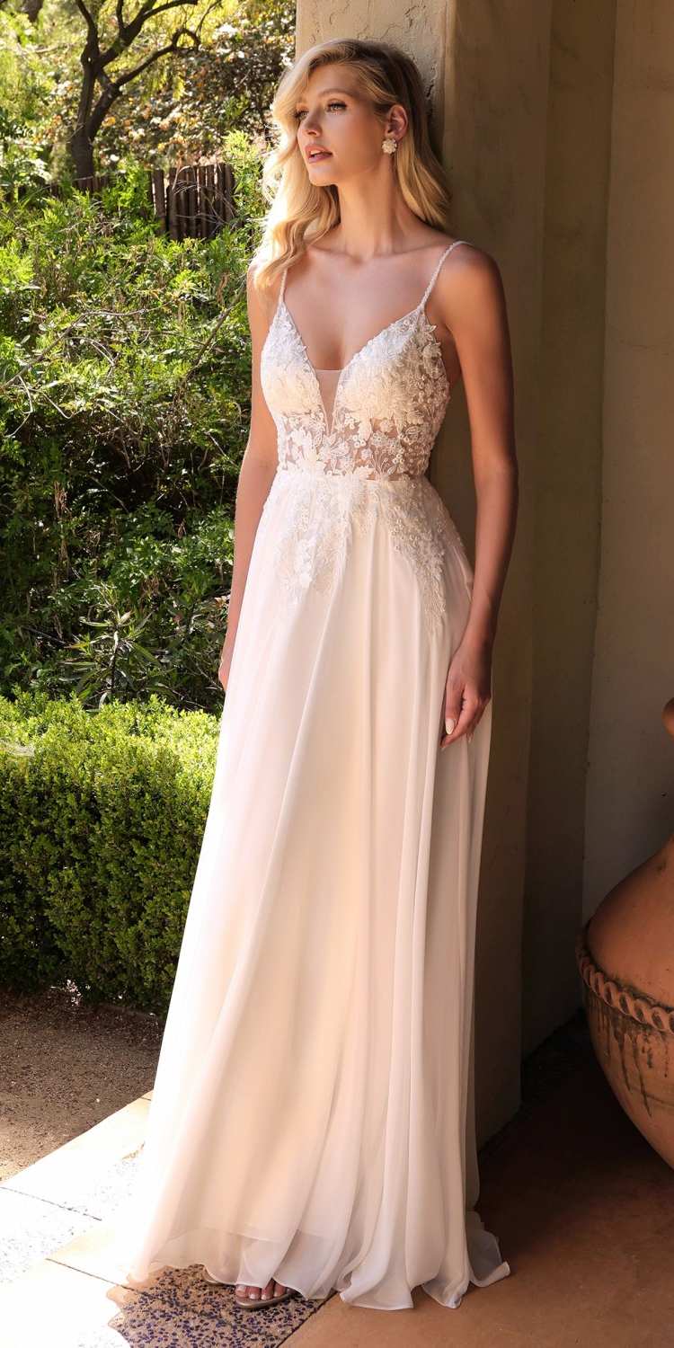 Cinderella Divine TY11 A-Line Chiffon Gown Beaded Embellished Floral Bodice Applique by DiscountDressShop