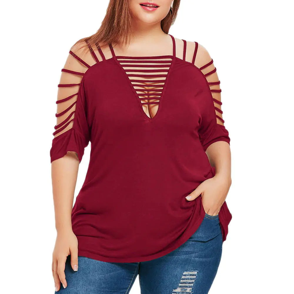 Plus Size Women's Hollow Out Short Sleeve Top by Trendy Attic Store01