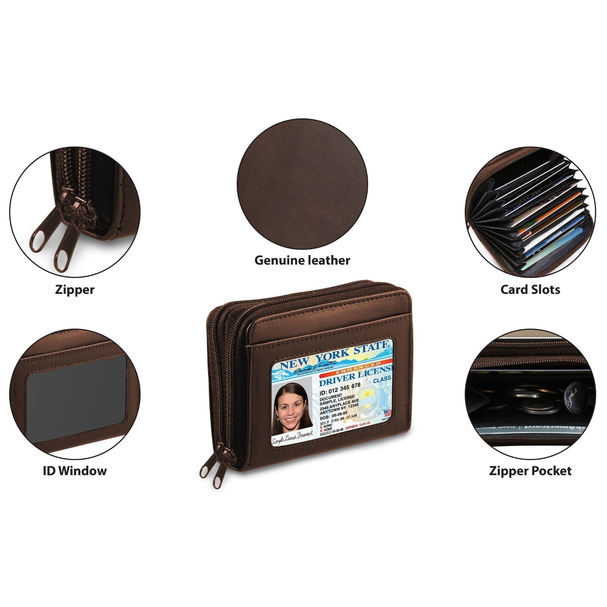 RFID Genuine Leather Credit Card Wallet for Women w/ ID Display Window by Cerulean Grapevine