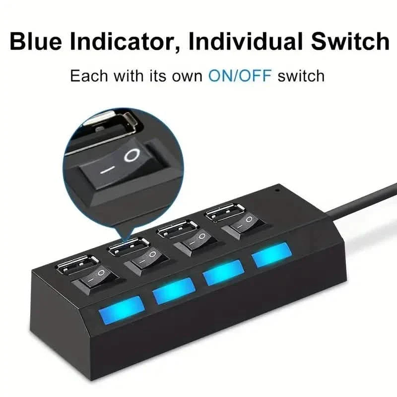USB 2.0 Adapter Hub Power On/ Off Switch For PC Laptop Computer by DailySale
