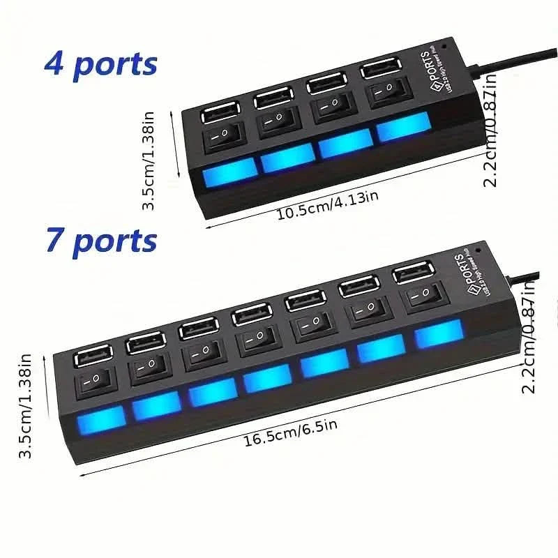 USB 2.0 Adapter Hub Power On/ Off Switch For PC Laptop Computer by DailySale