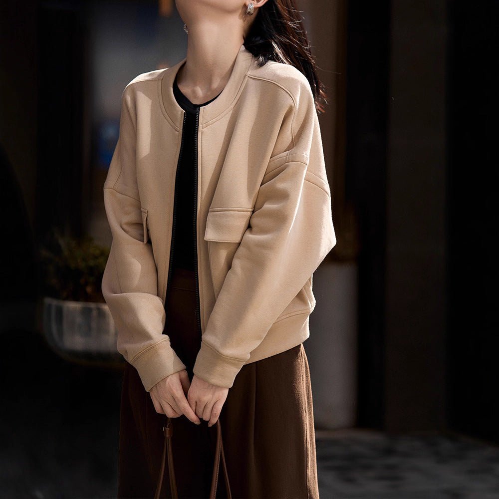Utility Bomber Jacket | Fleece-Lined Cargo Pocket Jacket(MS245) by Mariam's Collection