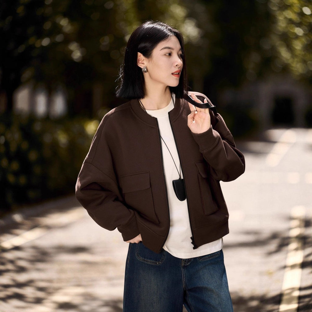 Utility Bomber Jacket | Fleece-Lined Cargo Pocket Jacket(MS245) by Mariam's Collection