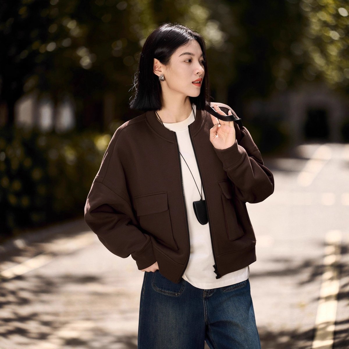 Utility Bomber Jacket | Fleece-Lined Cargo Pocket Jacket(MS245) by Mariam's Collection