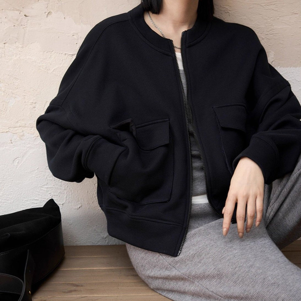 Utility Bomber Jacket | Fleece-Lined Cargo Pocket Jacket(MS245) by Mariam's Collection