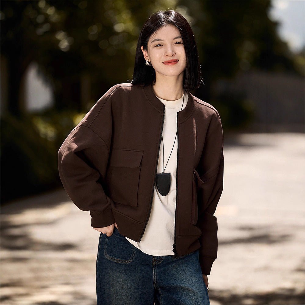 Utility Bomber Jacket | Fleece-Lined Cargo Pocket Jacket(MS245) by Mariam's Collection