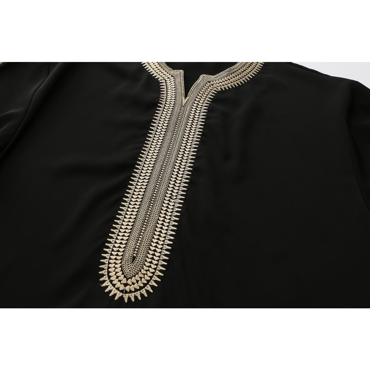 V-Neck Geometric Stitching Embroidered Medium Short Sleeve Muslim Robe Thobe (MT030) by Mariam's Collection