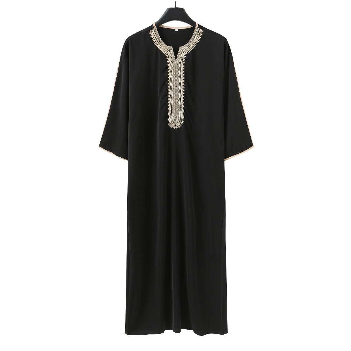 V-Neck Geometric Stitching Embroidered Medium Short Sleeve Muslim Robe Thobe (MT030) by Mariam's Collection