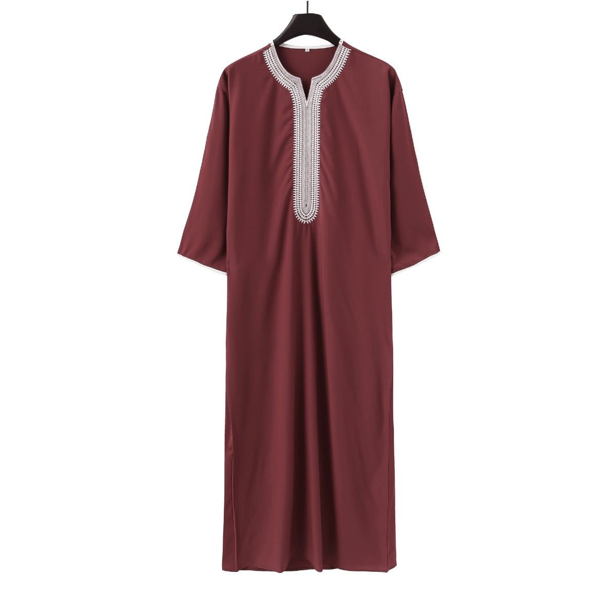 V-Neck Geometric Stitching Embroidered Medium Short Sleeve Muslim Robe Thobe (MT030) by Mariam's Collection