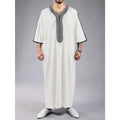 V-Neck Geometric Stitching Embroidered Medium Short Sleeve Muslim Robe Thobe (MT030) by Mariam's Collection