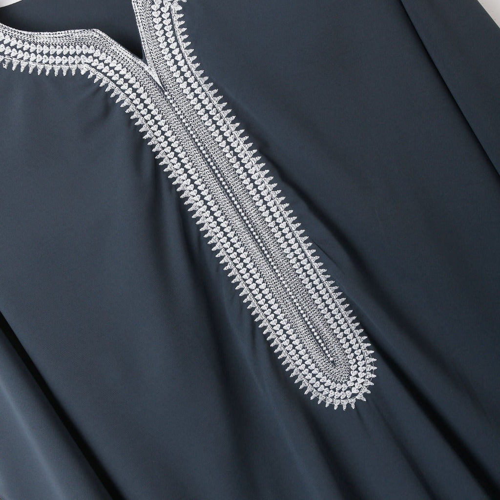 V-Neck Geometric Stitching Embroidered Medium Short Sleeve Muslim Robe Thobe (MT030) by Mariam's Collection