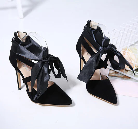 Comfortable Ribbon Sexy Pointed Toe Heeled Sandals by Trendy Attic Store01
