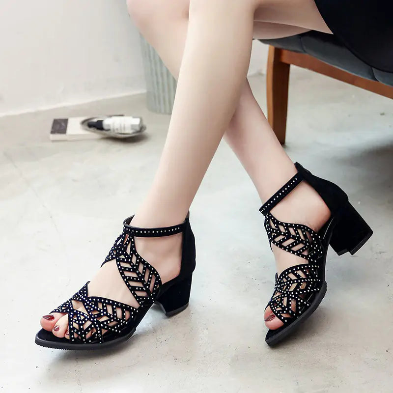Breathable Women's Fish Mouth Sandals with Thick Heels by Trendy Attic Store01